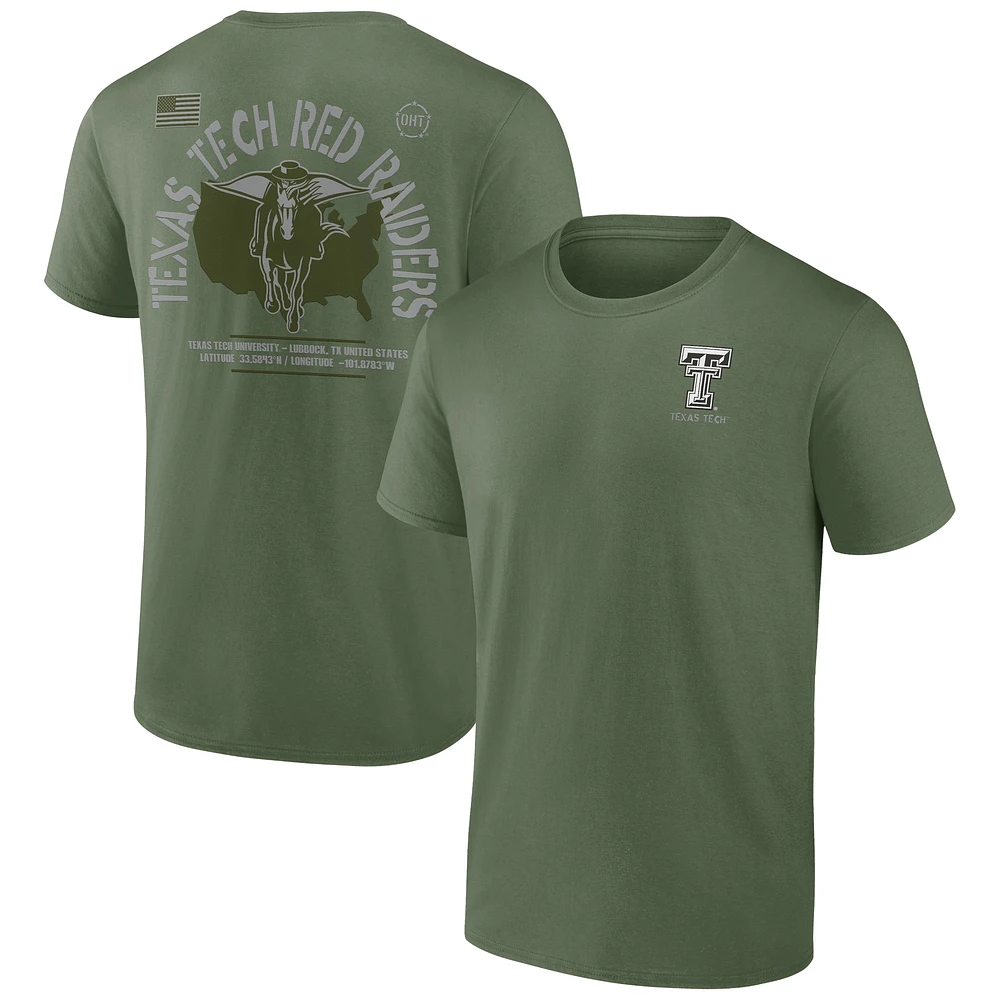 T-shirt de base d'appréciation militaire OHT Texas Tech Red Raiders pour hommes Fanatics Olive