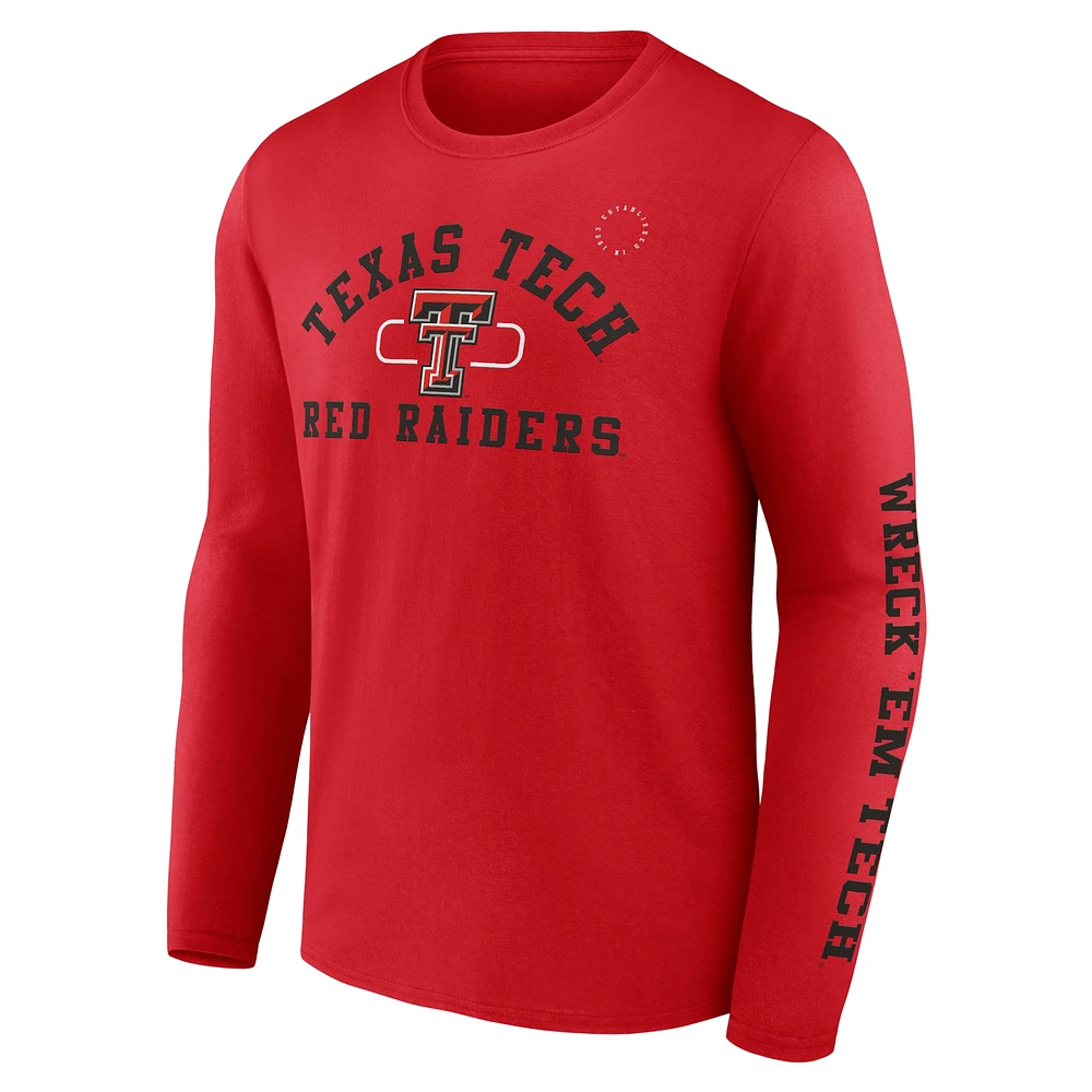 Men's Fanatics Red Texas Tech Raiders Modern Arch 2-Hit Long Sleeve T-Shirt