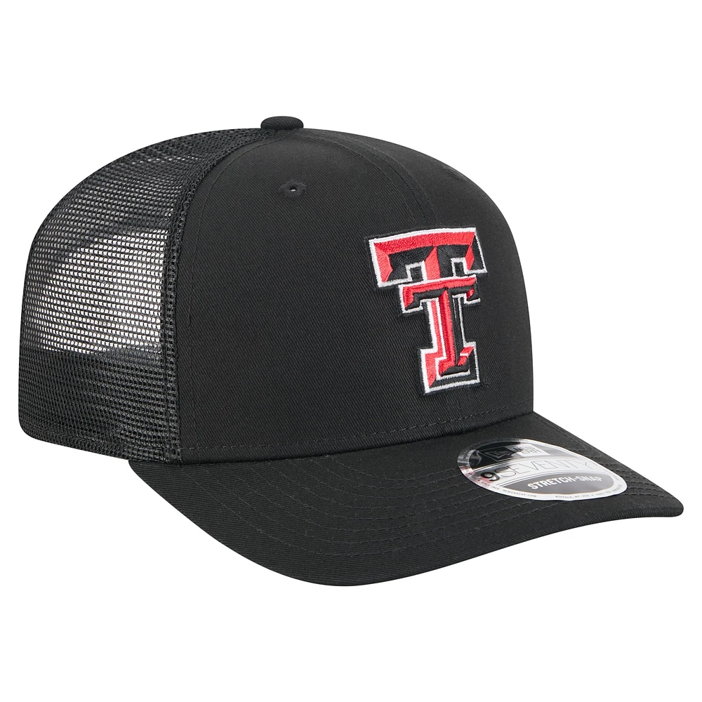 Men's New Era Black Texas Tech Red Raiders Primary 9SEVENTY Trucker Stretch-Snap Hat