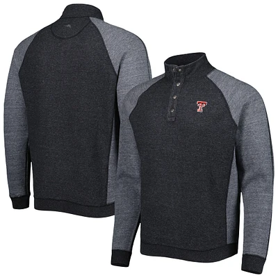 Men's Tommy Bahama Black Texas Tech Red Raiders Sport Scrimmage Snap Mock Neck Raglan Button-Up Jacket