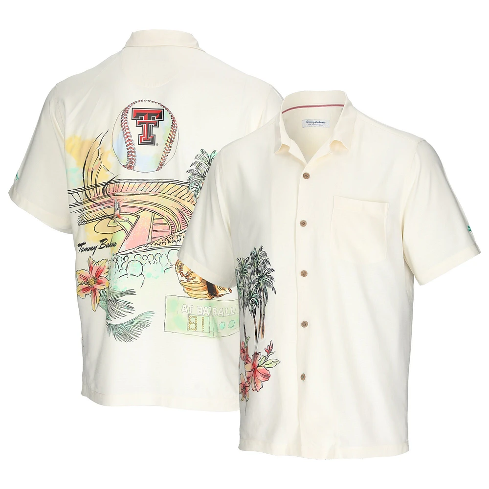 Chemise boutonnée Tommy Bahama pour homme Texas Tech Red Raiders Paradise Fly Ball Camp crème