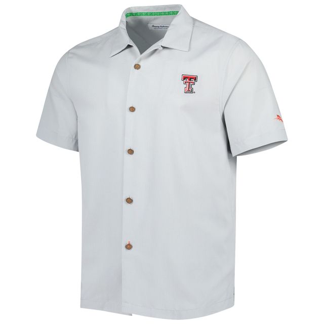 Chemise boutonnée pour homme Tommy Bahama Grey Texas Tech Red Raiders Coconut Point Frondly Fan Camp IslandZone