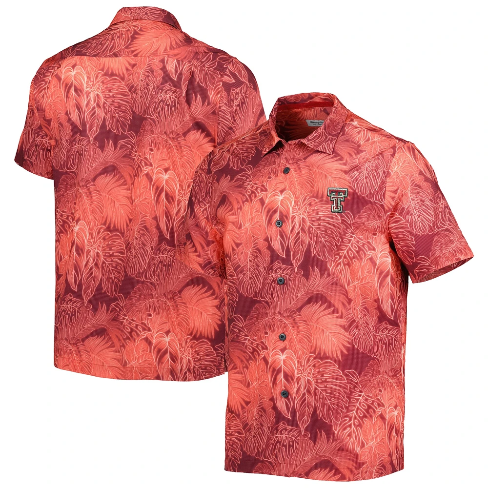 Men's Tommy Bahama Red Texas Tech Raiders Coast Luminescent Fronds Camp Button-Up Shirt