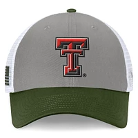 Men's Top of the World Gray/Green Texas Tech Red Raiders OHT Military Appreciation Badge Trucker Adjustable Hat