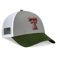 Men's Top of the World Gray/Green Texas Tech Red Raiders OHT Military Appreciation Badge Trucker Adjustable Hat