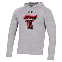 Men's Under Armour  Heather Gray Texas Tech Red Raiders School Logo Raglan Long Sleeve Hoodie Performance T-Shirt