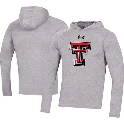 Men's Under Armour  Heather Gray Texas Tech Red Raiders School Logo Raglan Long Sleeve Hoodie Performance T-Shirt