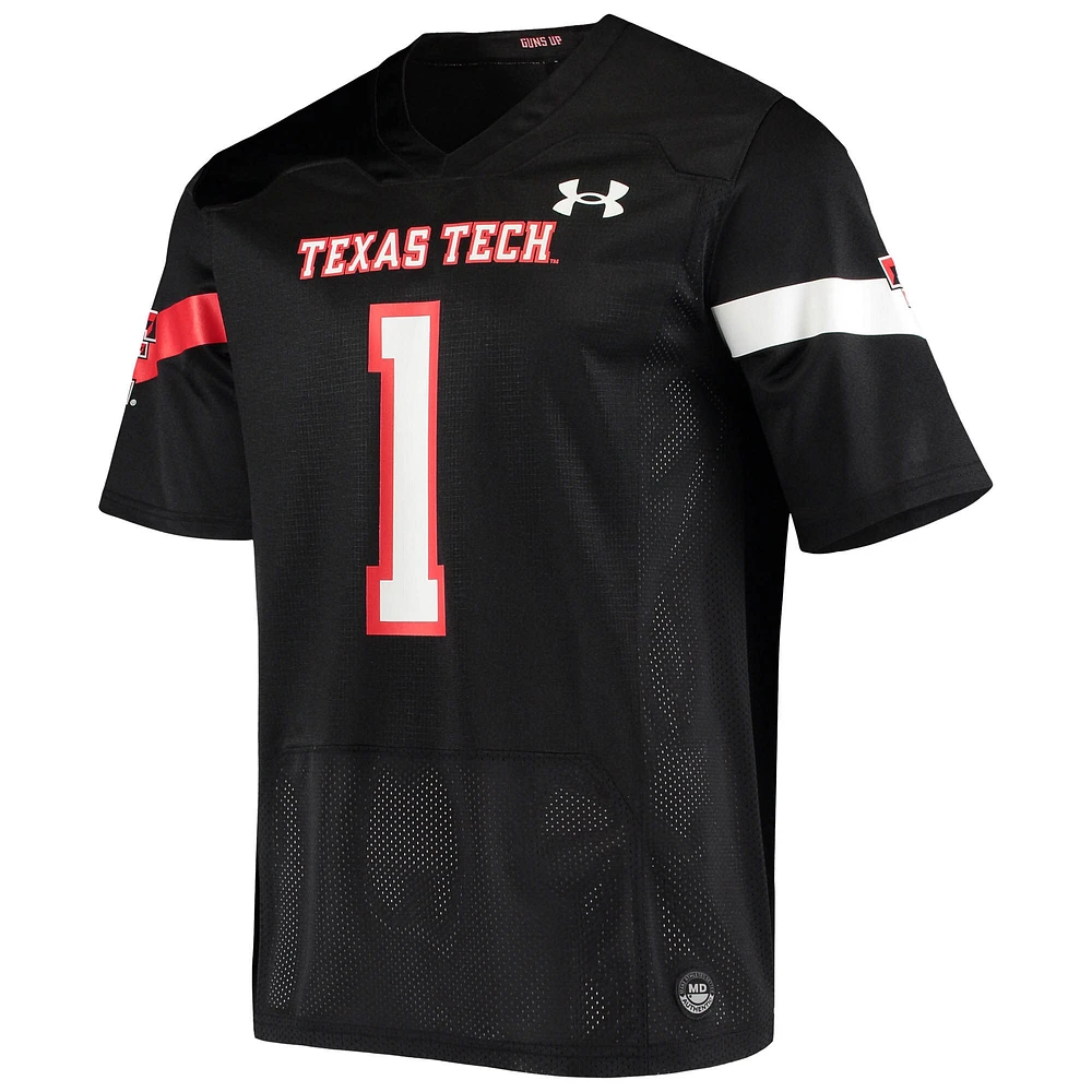 Under Armour #1 Noir Texas Tech Red Raiders Logo Maillot de Football Réplique pour Homme