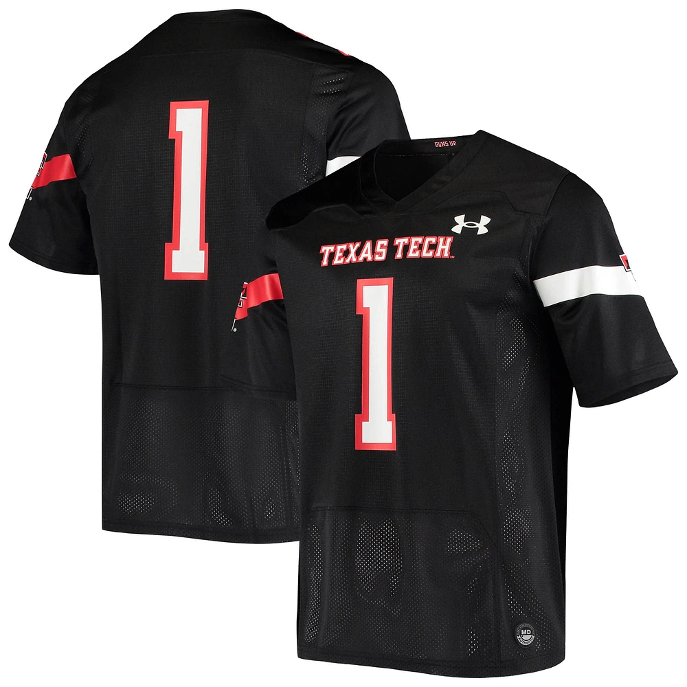 Under Armour #1 Noir Texas Tech Red Raiders Logo Maillot de Football Réplique pour Homme