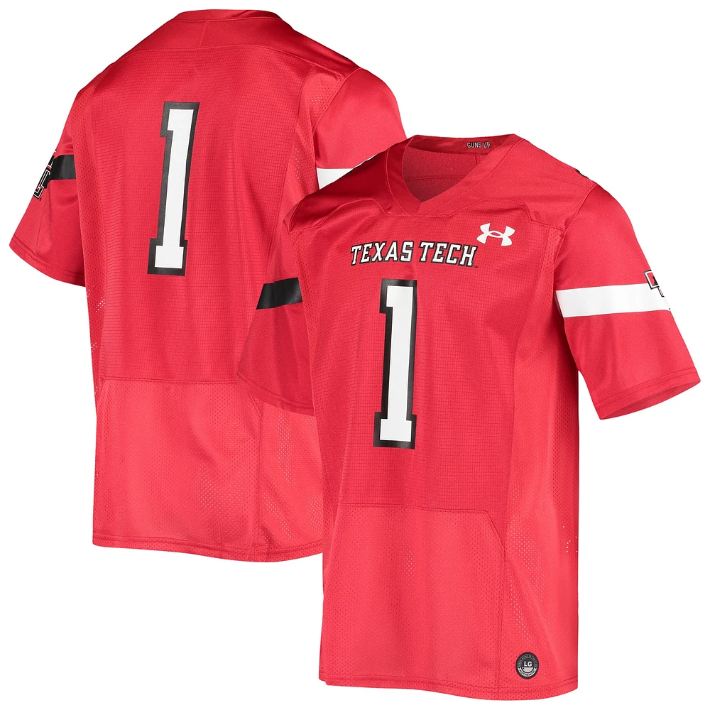 Under Armour #1 Rouge Texas Tech Red Raiders Logo Réplique Maillot de Football pour Homme