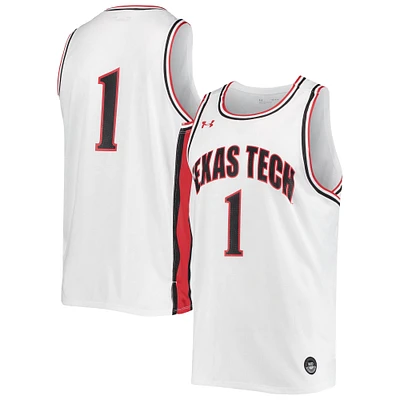 Maillot Under Armour #1 Texas Tech Red Raiders Replica Basketball Homme Blanc