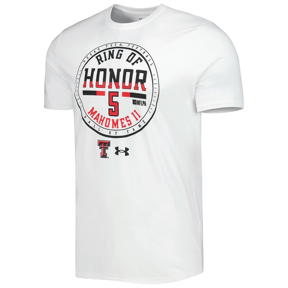 T-shirt blanc Under Armour Patrick Mahomes Texas Tech Red Raiders Ring of Honor pour hommes