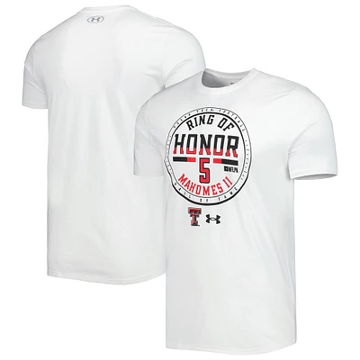 T-shirt blanc Under Armour Patrick Mahomes Texas Tech Red Raiders Ring of Honor pour hommes