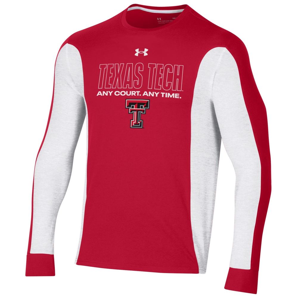 Men's Under Armour Red Texas Tech Raiders On-Court Shooter Bench Long Sleeve T-Shirt