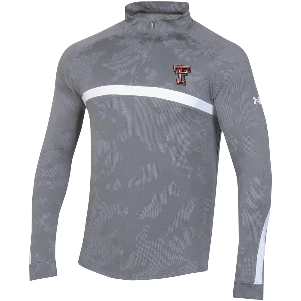 Men's Under Armour Steel Texas Tech Red Raiders Game Day Camo Raglan Quarter-Zip Top