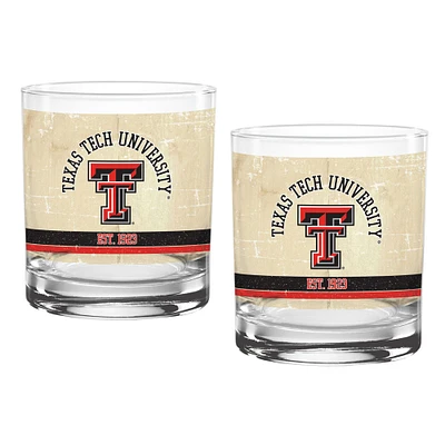 Texas Tech Red Raiders paquet de deux 14oz. Ensemble de verres vintage beige