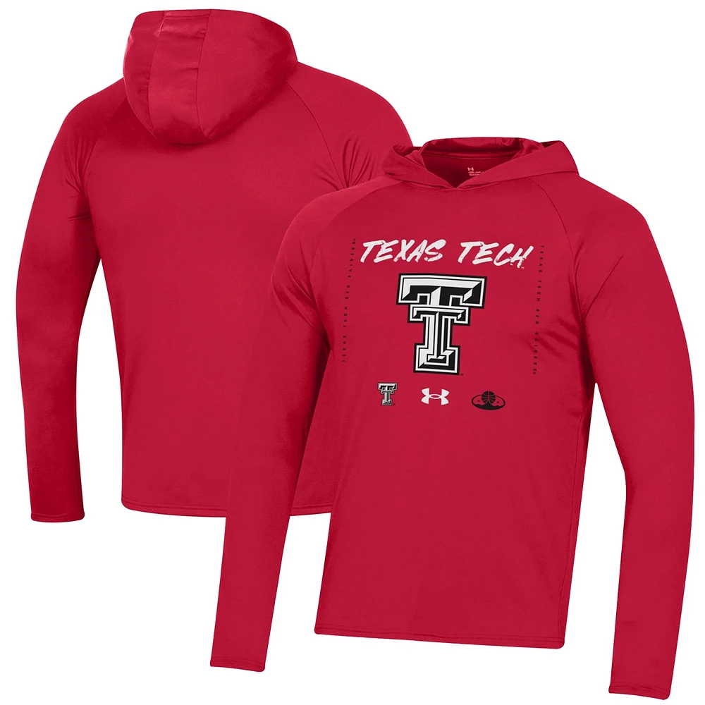 Under Armour  Red Texas Tech Raiders 2023 On Court Bench Shooting Long Sleeve Hoodie T-Shirt