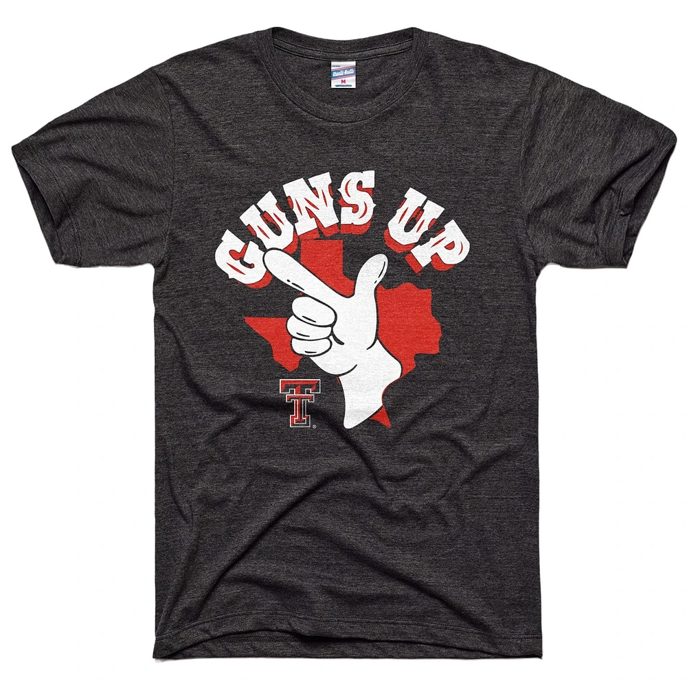 T-shirt unisexe Charlie Hustle noir Texas Tech Red Raiders Guns Up Tri-Blend