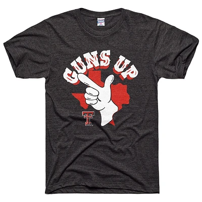 T-shirt unisexe Charlie Hustle noir Texas Tech Red Raiders Guns Up Tri-Blend