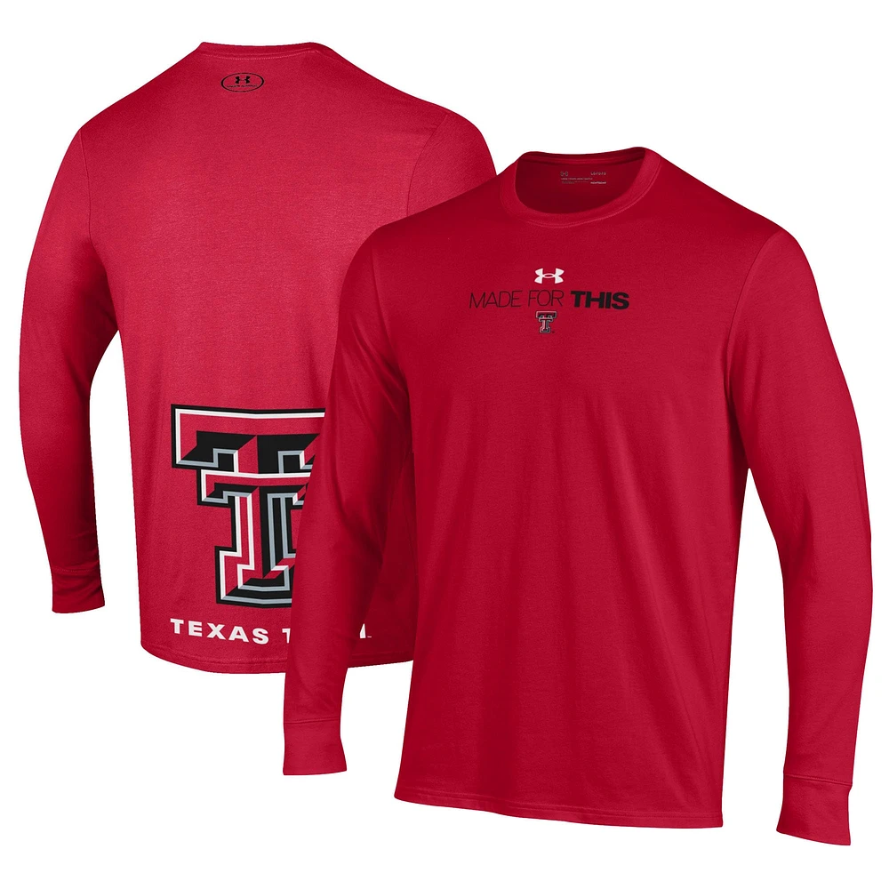 T-shirt à manches longues Under Armour Texas Tech Red Raiders 2024 On-Court Bench Unity Performance pour homme