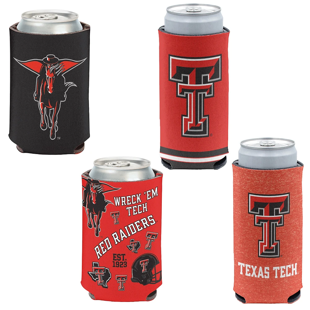 WinCraft Texas Tech Red Raiders 4-Pack 12oz. Ensemble refroidisseur de canettes et de canettes minces