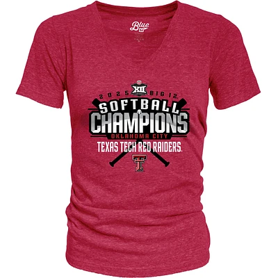 Women's Blue 84  Red Texas Tech Raiders 2025 Big 12 Softball Conference Tournament Champions Locker Room V-Neck T-Shirt