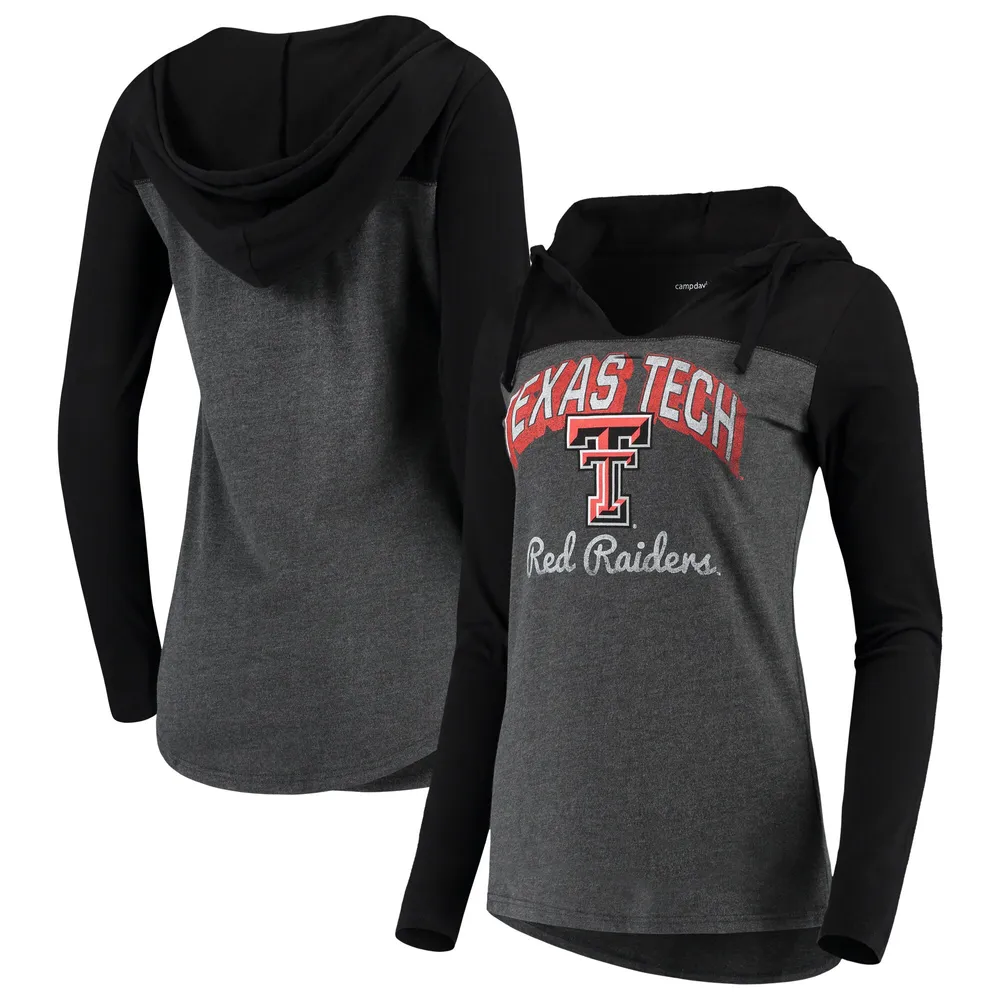 T-shirt à capuche manches longues et col en V pour femme Texas Tech Red Raiders Knockout anthracite