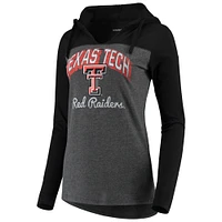 T-shirt à capuche manches longues et col en V pour femme Texas Tech Red Raiders Knockout anthracite