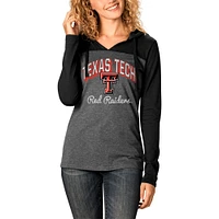 T-shirt à capuche manches longues et col en V pour femme Texas Tech Red Raiders Knockout anthracite