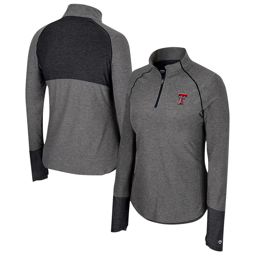 Haut à manches raglan et quart de zip Colosseum Black Texas Tech Red Raiders Morningside pour femmes