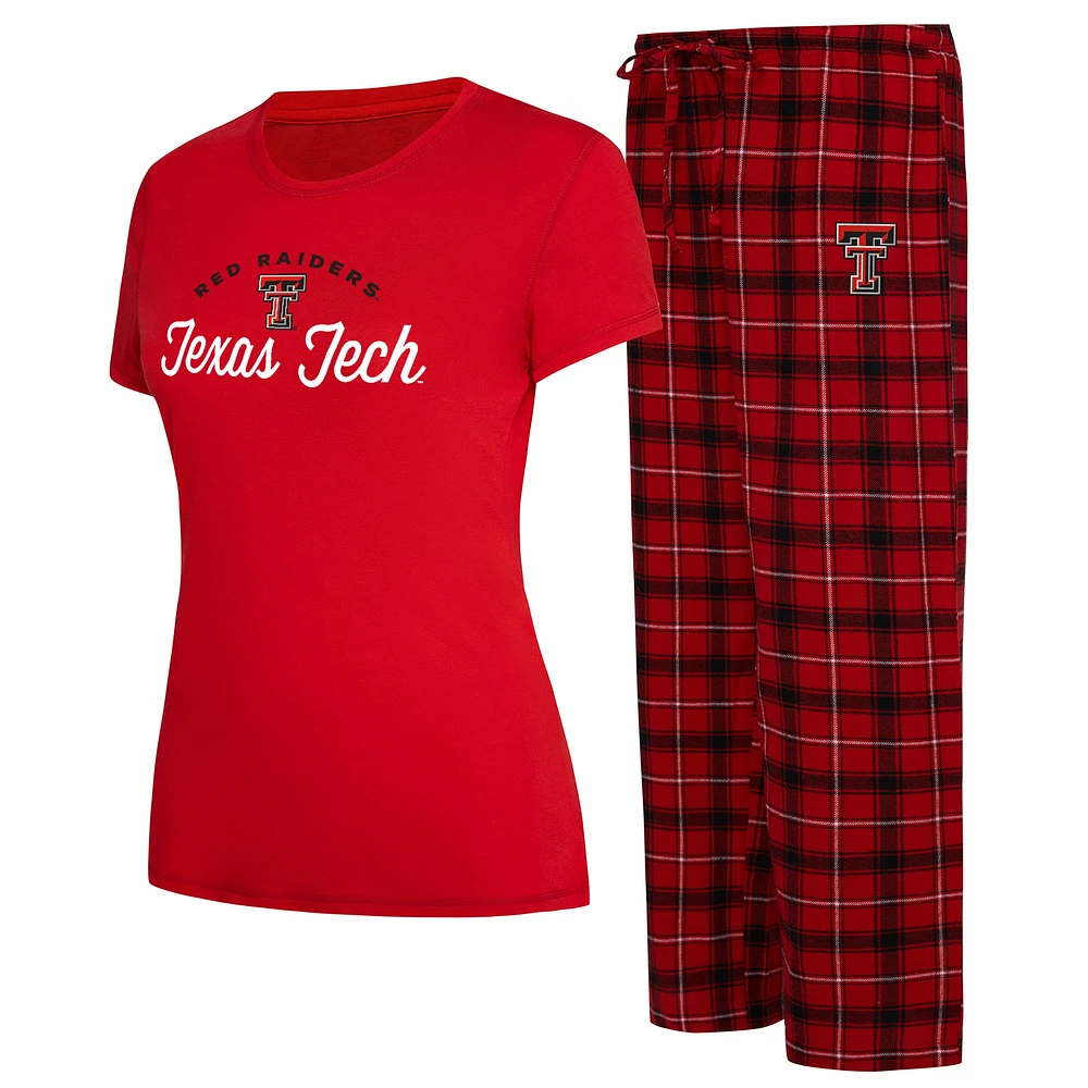 Ensemble de nuit pour femme Concepts Sport rouge/noir Texas Tech Red Raiders Arctic T-shirt et pantalon en flanelle