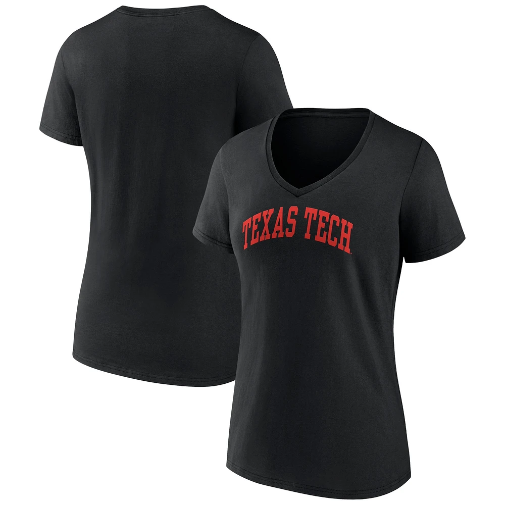 T-shirt noir à col en V Fanatics pour femmes Texas Tech Red Raiders Basic Arch