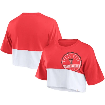 T-shirt court surdimensionné avec badge color block Texas Tech Red Raiders Fanatics rouge/blanc pour femmes