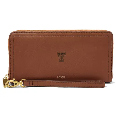 Texas Tech Red Raiders Fossil Women's Leather Logan RFID Zip Around Clutch - Brown