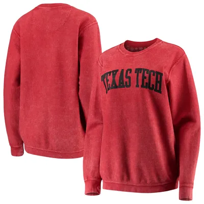 Texas Tech Red Raiders Pressbox Women's Comfy Cord Vintage Wash Basic Arch Pullover Sweatshirt