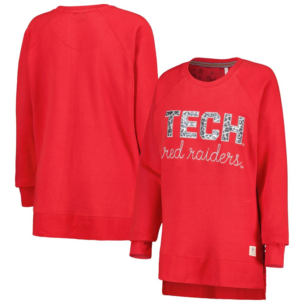 Women's Pressbox Red Texas Tech Raiders Steamboat Animal Print Raglan Pullover Sweatshirt