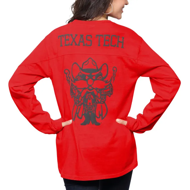 Women's White Texas Tech Red Raiders Raw Hem Cropped Spirit Jersey