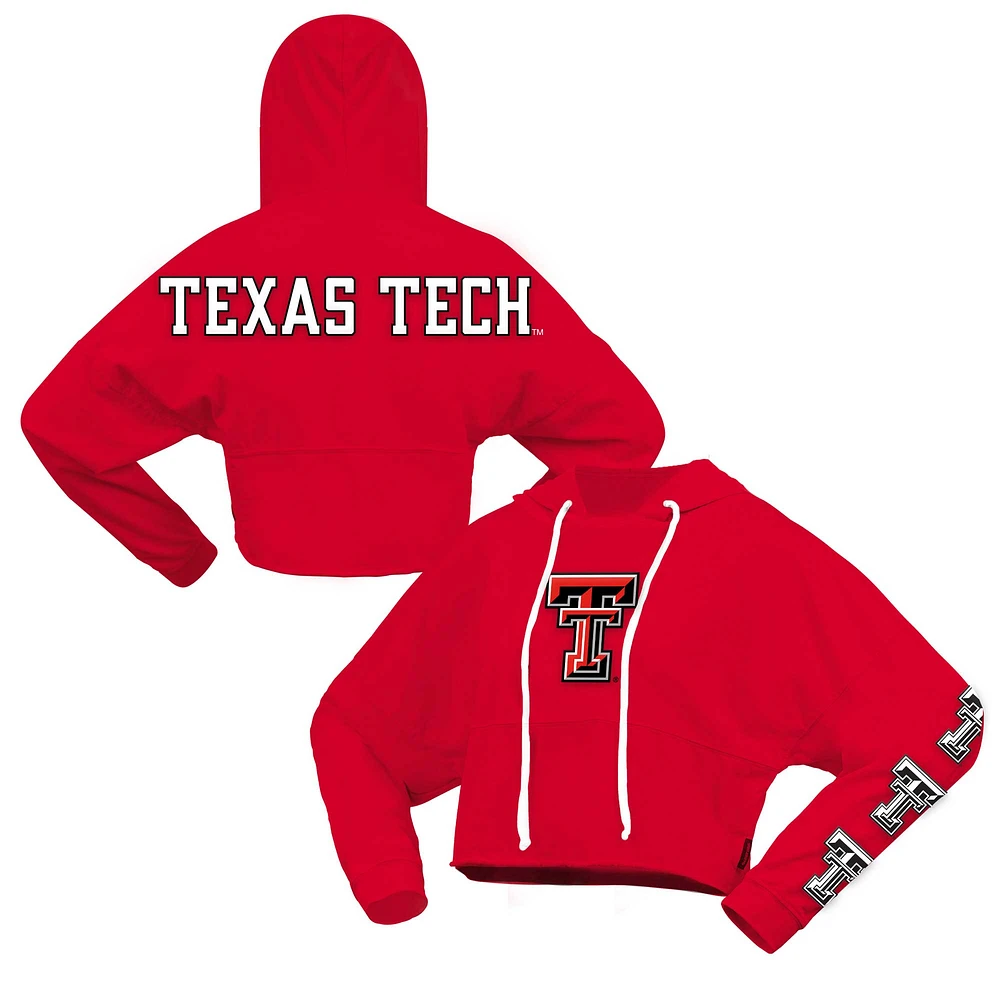 Sweat à capuche court surdimensionné pour femmes Spirit Jersey rouge Texas Tech Red Raiders