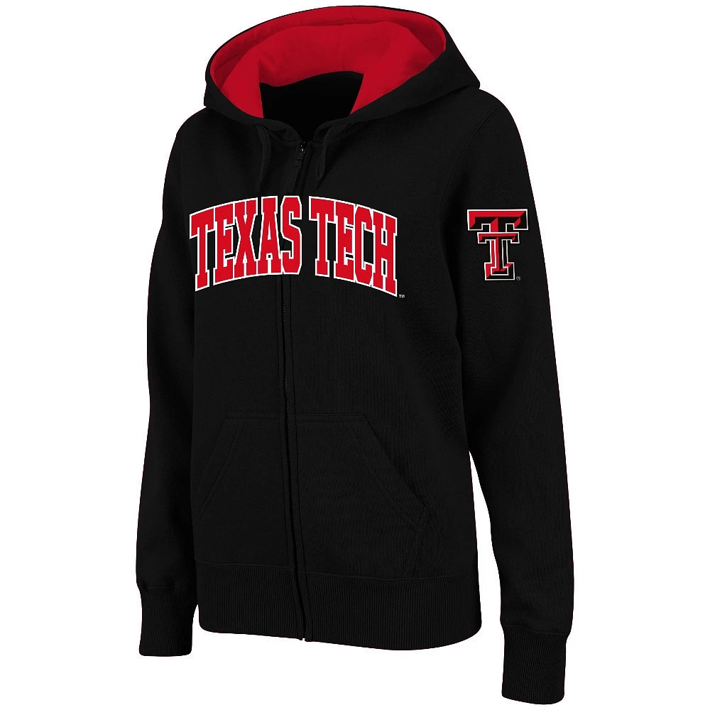 Women's Stadium Athletic Black Texas Tech Red Raiders Arched Name Full-Zip Hoodie