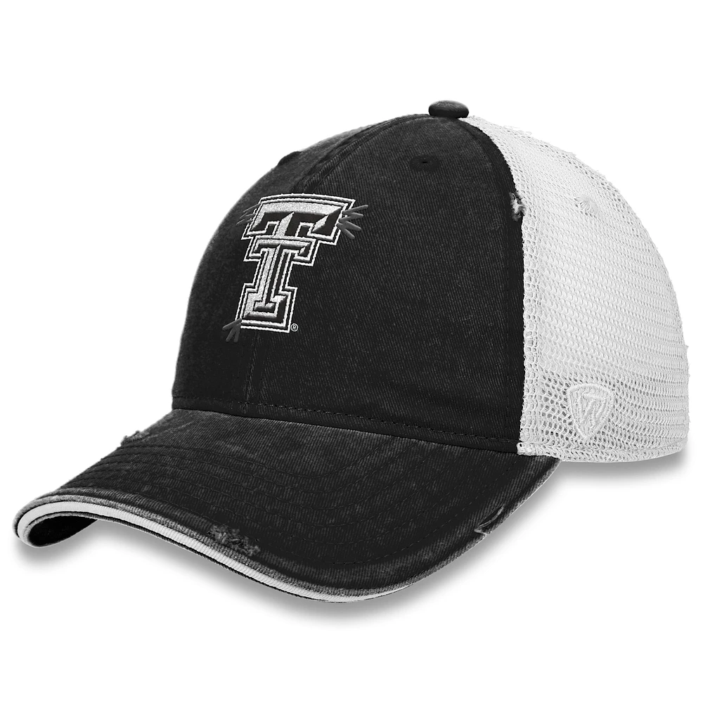 Casquette de camionneur à pression Radiant Red Raiders Texas Tech noire/blanche Top of the World pour femme