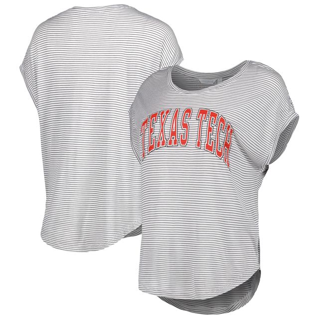 T-shirt à encolure dégagée rayé blanc/anthracite Texas Tech Red Raiders Day Trip pour femme