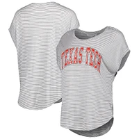 Women's White/Charcoal Texas Tech Red Raiders Day Trip Striped Scoop Neck T-Shirt