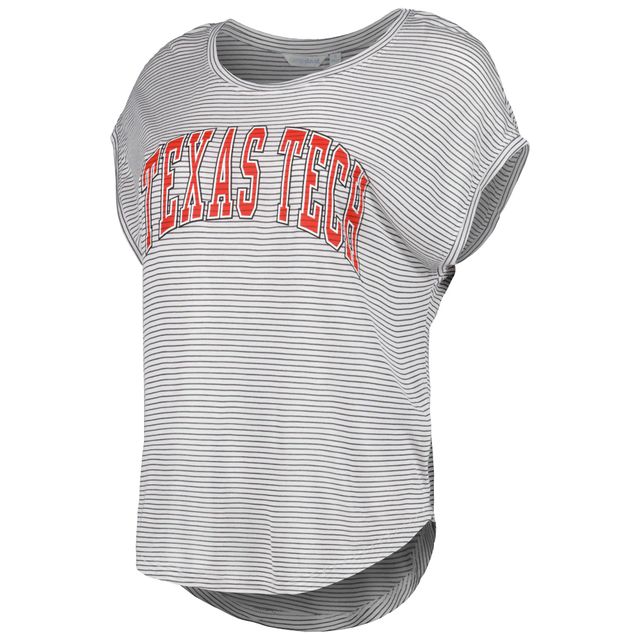 T-shirt à encolure dégagée rayé blanc/anthracite Texas Tech Red Raiders Day Trip pour femme