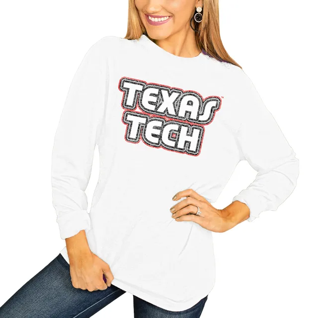 Women's White Texas Tech Red Raiders Raw Hem Cropped Spirit Jersey