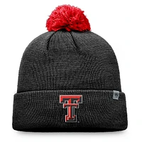 Bonnet en tricot à revers avec pompon pour jeunes Top of the World, noir, Texas Tech, Red Raiders