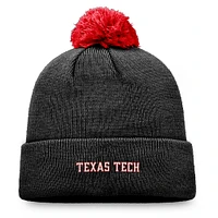 Bonnet en tricot à revers avec pompon pour jeunes Top of the World, noir, Texas Tech, Red Raiders