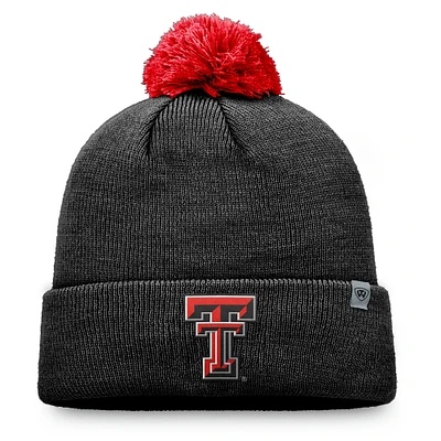 Bonnet en tricot à revers avec pompon pour jeunes Top of the World, noir, Texas Tech, Red Raiders