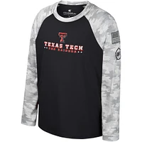 T-shirt à manches longues raglan Colosseum pour jeunes, noir/camouflage, Texas Tech Red Raiders OHT, appréciation militaire Dark Star