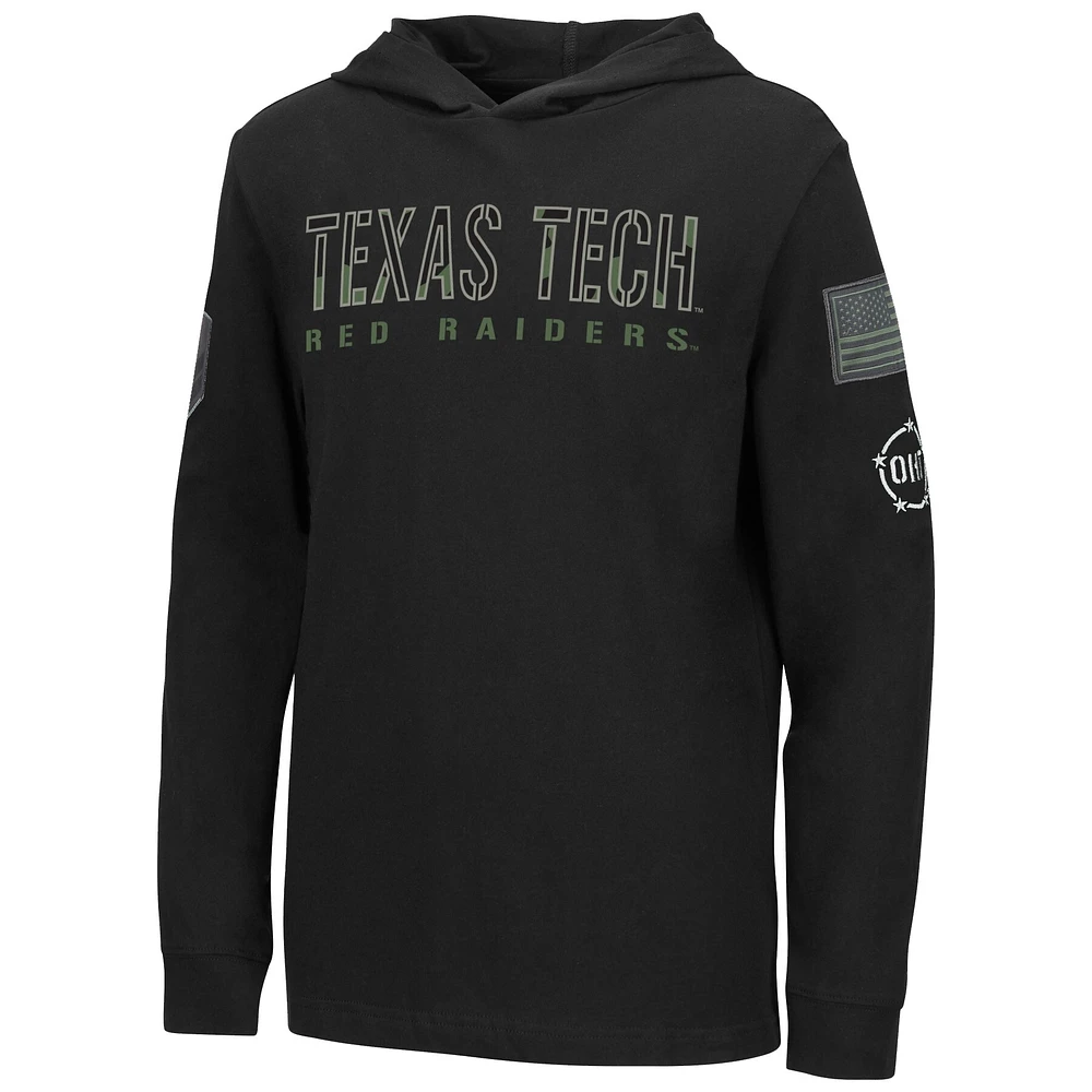 T-shirt à capuche manches longues pour jeune Colosseum Texas Tech Red Raiders OHT Military Appreciation Tango