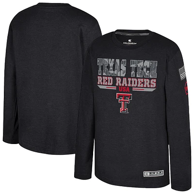 T-shirt à manches longues Oorah d'appréciation militaire OHT Texas Tech Red Raiders Heather Black Youth Colosseum